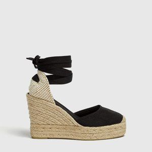 Black Wedge Espadrilles with Bow